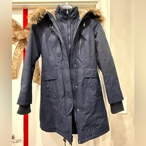 1 Madison Dark Blue Ski Jacket with Faux Fur Hood